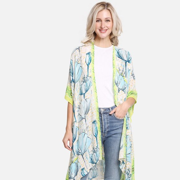 P/S Floral Print Cover up·Kimono·Wrap·Swimsuit Cover·Bikini Cover up·Comfyluxe - Picture 2 of 3